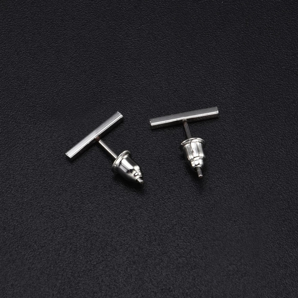 Simple Minimalist Bar Earrings 0.50 inch  Silver - Picture 2 of 3